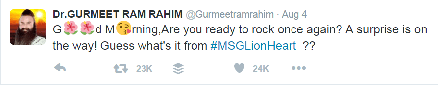 Sainty Dr Gurmeet Ram Rahim tweet for motion poster