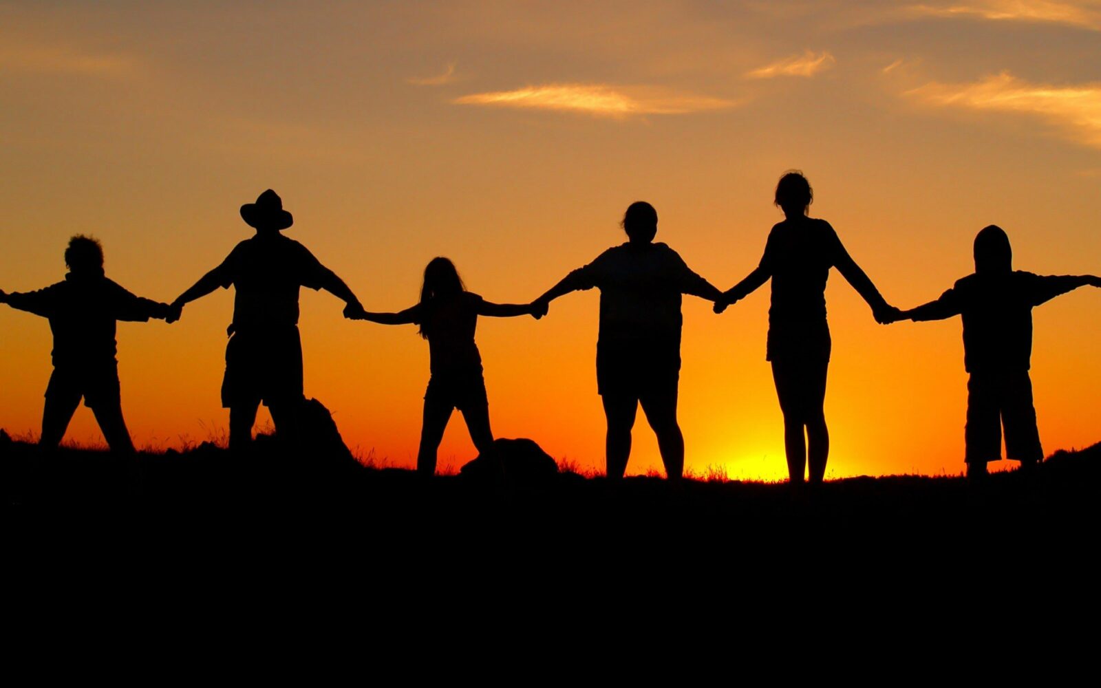 beach, human chain, chain, sunset